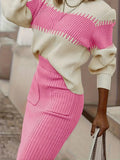 Two - Tone Ribbed Knit Top and Skirt Sweater Set - Your Second Look