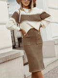 Two - Tone Ribbed Knit Top and Skirt Sweater Set - Your Second Look