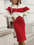 Two - Tone Ribbed Knit Top and Skirt Sweater Set - Your Second Look
