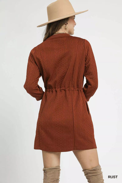 Umgee Drawstring Cable Knit Mini Dress with Pockets - Your Second Look