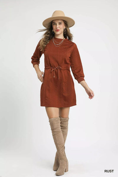 Umgee Drawstring Cable Knit Mini Dress with Pockets - Your Second Look
