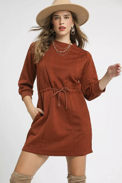 Umgee Drawstring Cable Knit Mini Dress with Pockets - Your Second Look
