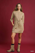 Umgee Drawstring Cable Knit Mini Dress with Pockets - Your Second Look