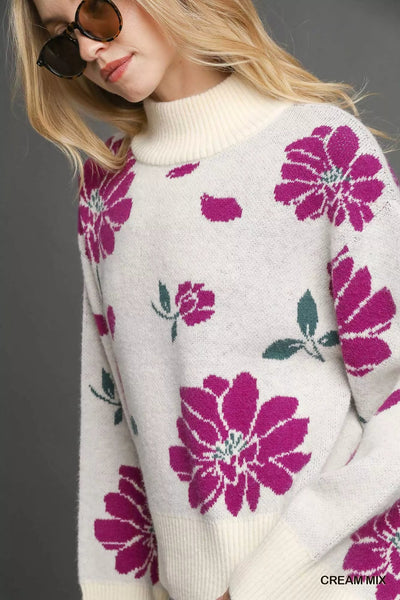 Umgee Floral Patterned Mock Neck Sweater - Your Second Look