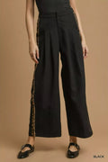 Umgee Front Pleated Wide - Leg Pants with Contrast Trim - Your Second Look