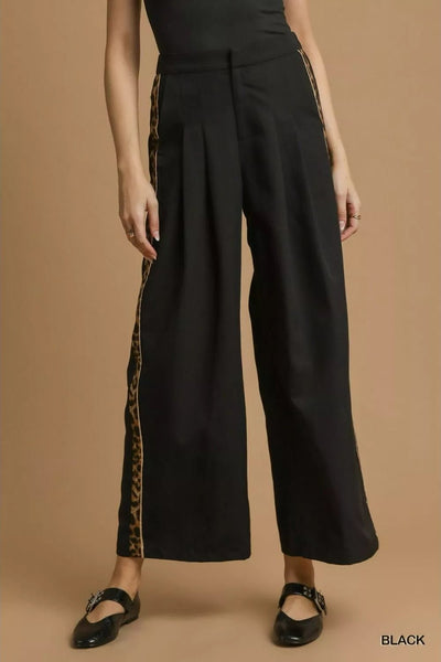 Umgee Front Pleated Wide - Leg Pants with Contrast Trim - Your Second Look