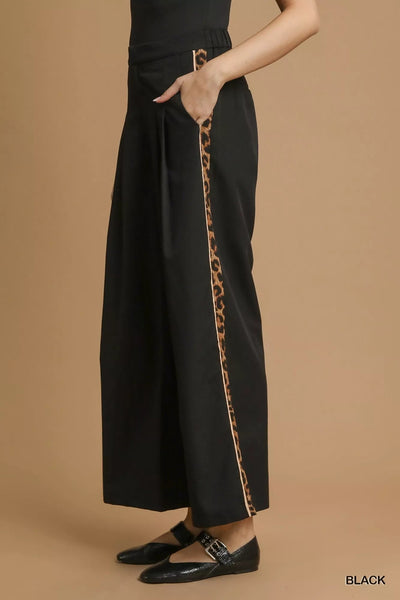 Umgee Front Pleated Wide - Leg Pants with Contrast Trim - Your Second Look