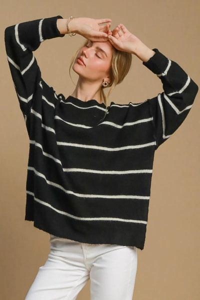 Umgee Wool Blend Striped Round Neck Sweater - Your Second Look