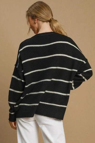 Umgee Wool Blend Striped Round Neck Sweater - Your Second Look