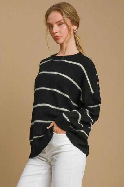 Umgee Wool Blend Striped Round Neck Sweater - Your Second Look