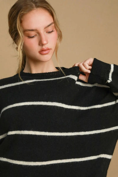 Umgee Wool Blend Striped Round Neck Sweater - Your Second Look