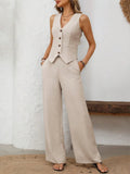 V - Neck Button Down Vest and Pants Set - Your Second Look