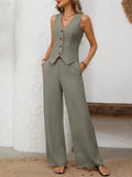 V - Neck Button Down Vest and Pants Set - Your Second Look