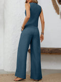 V - Neck Button Down Vest and Pants Set - Your Second Look