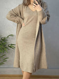 V - Neck Cami Dress and Open Front Cardigan Sweater Set - Your Second Look