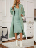 V - Neck Cami Dress and Open Front Cardigan Sweater Set - Your Second Look