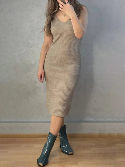 V - Neck Cami Dress and Open Front Cardigan Sweater Set - Your Second Look