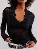 V - Neck Long Sleeve Lace Top - Your Second Look