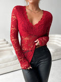 V - Neck Long Sleeve Lace Top - Your Second Look