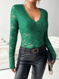 V - Neck Long Sleeve Lace Top - Your Second Look