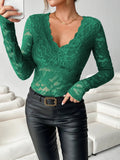 V - Neck Long Sleeve Lace Top - Your Second Look