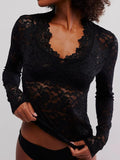 V - Neck Long Sleeve Lace Top - Your Second Look