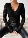 V - Neck Long Sleeve Lace Top - Your Second Look