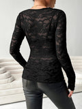 V - Neck Long Sleeve Lace Top - Your Second Look