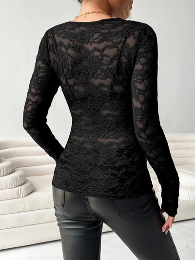 V - Neck Long Sleeve Lace Top - Your Second Look
