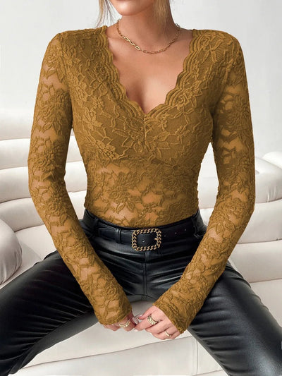 V - Neck Long Sleeve Lace Top - Your Second Look