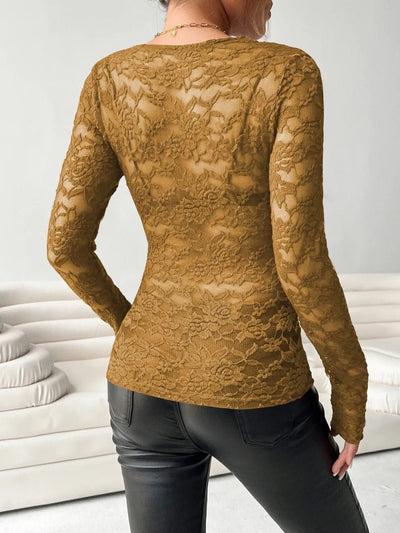 V - Neck Long Sleeve Lace Top - Your Second Look