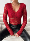 V - Neck Long Sleeve Lace Top - Your Second Look