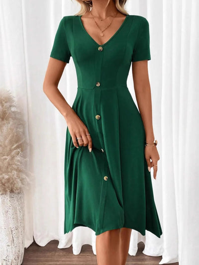 V - Neck Short Sleeve Dress - Your Second Look