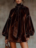 Velvet Bow - Tie Long Sleeve Mini Dress - Your Second Look