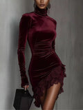 Velvet Lace Trim Turtleneck Mini Dress - Your Second Look