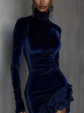 Velvet Lace Trim Turtleneck Mini Dress - Your Second Look