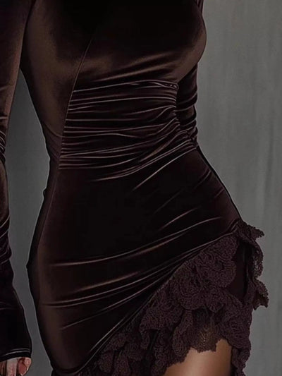 Velvet Lace Trim Turtleneck Mini Dress - Your Second Look