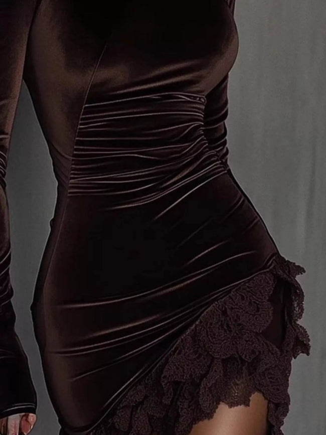 Velvet Lace Trim Turtleneck Mini Dress - Your Second Look