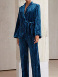 Velvet Tie Waist Blazer and Pants Set - Your Second Look