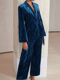 Velvet Tie Waist Blazer and Pants Set - Your Second Look