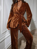 Velvet Tie Waist Blazer and Pants Set - Your Second Look