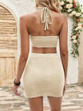 Waffle - Knit Halter Neck Top and Skirt Set - Your Second Look