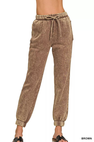 Zenana Acid Wash Fleece Sweatpants with Pockets - Your Second Look