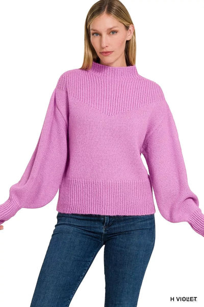 Zenana Balloon Sleeve Mock Neck Sweater - Your Second Look