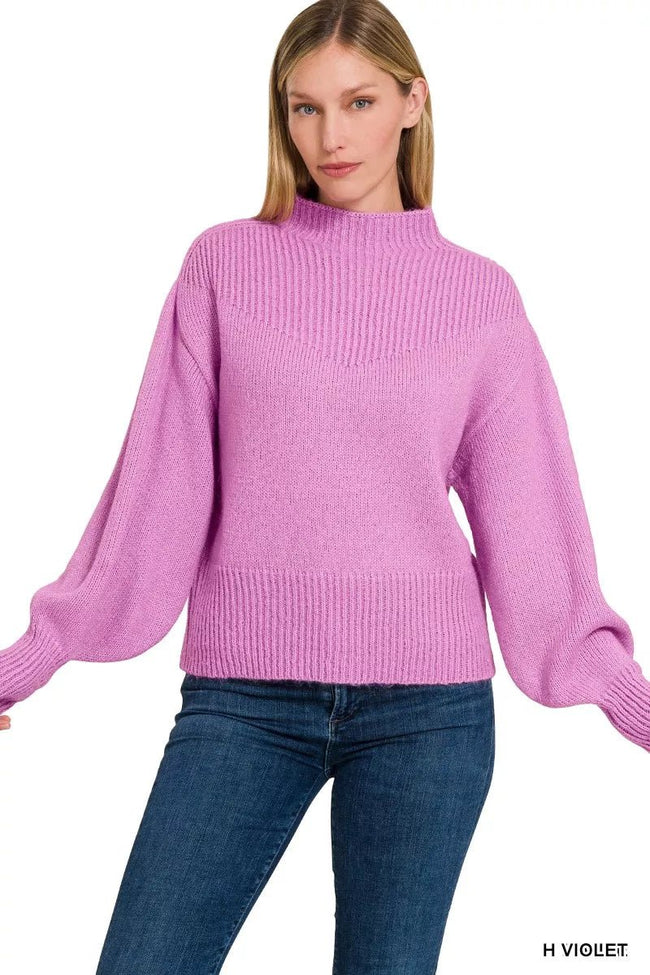 Zenana Balloon Sleeve Mock Neck Sweater - Your Second Look