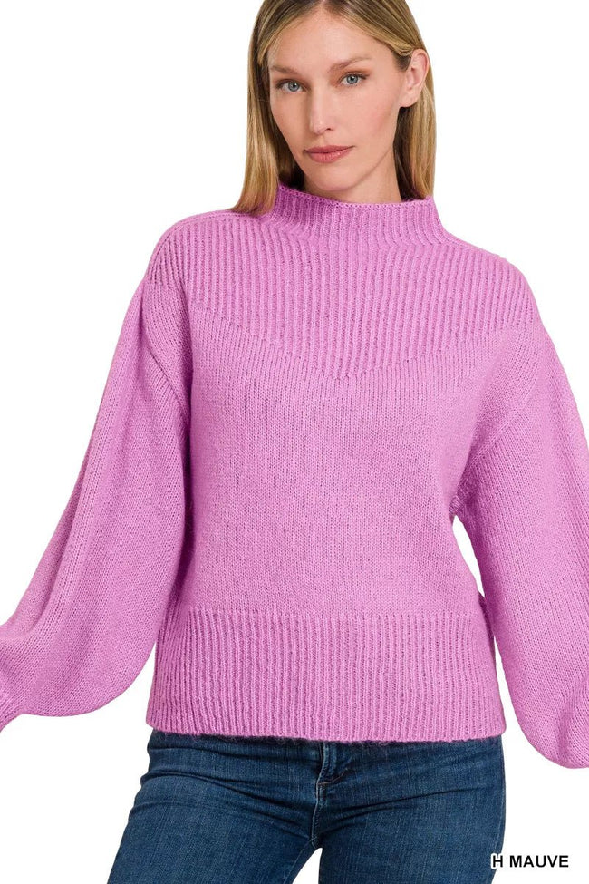 Zenana Balloon Sleeve Mock Neck Sweater - Your Second Look