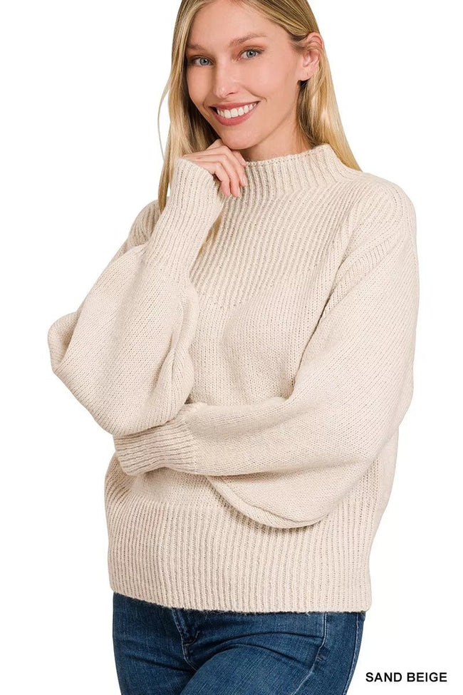 Zenana Balloon Sleeve Mock Neck Sweater - Your Second Look