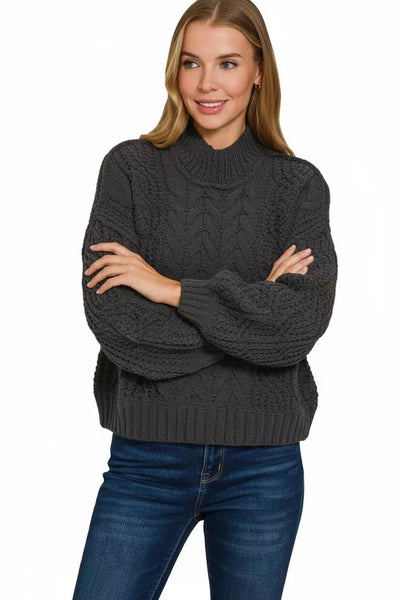 Zenana Cable - Knit Ribbed Turtleneck Sweater - Your Second Look
