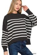 Zenana Exposed Seam Striped Oversized Sweater - Your Second Look