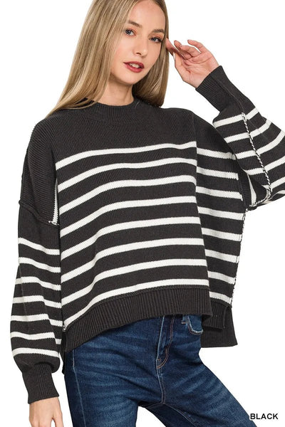 Zenana Exposed Seam Striped Oversized Sweater - Your Second Look